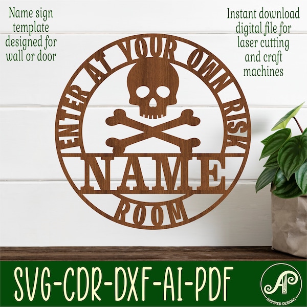 Danger name sign, SVG, funny themed door sign, Laser cut template, instant download Vector file Ai, Cdr, Dxf