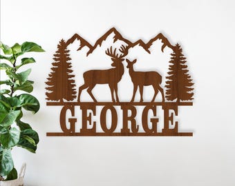 Deer Name Sign SVG Laser Cut Template,  Wilderness Wall Hanger (Digital Download)
