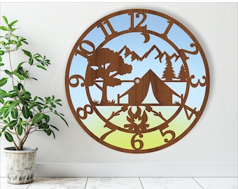 Camping wall clock laser cut files SVG (Digital Download) outdoors clock