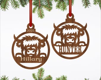Highland cow Christmas Decorations SVG - Laser Cut personalized farm themed (digital download)