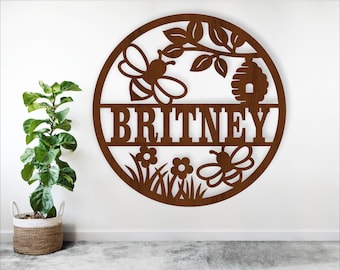 Bee and Flower Name Sign: Laser Cut SVG File (Digital Download) Garden Wall Art