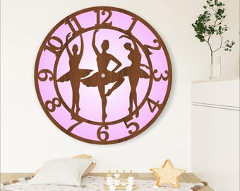 Ballerinas wall clock laser cut files, SVG file. vector file ai, cdr, dxf instant download digital design, cut file template