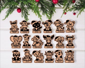 18 Cute animal Christmas Ornaments set SVG laser cut, instant download Pdf, Dxf, Ai and Cdr template.