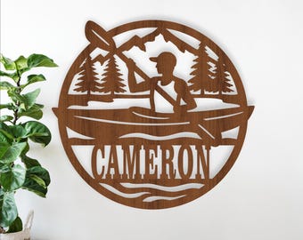Kayaking male Name Sign SVG: Sports Laser Cut personalized sign  (digital download)