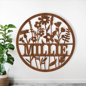 Vildblomma namnskylt SVG: Laserskuren blommig personlig skylt (digital nedladdning)