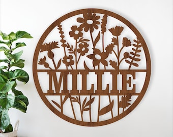 Wildflower Name Sign SVG: Laser Cut floral personalized sign (Digital Download)