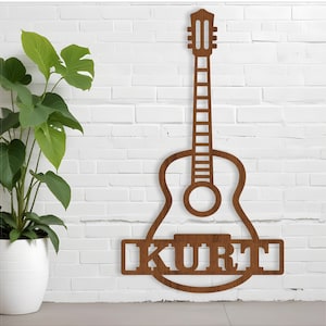 Gitaar akoestische naambord SVG lasergesneden sjabloon, deur- of muurhanger, vector bestand ai, cdr, dxf pdf instant download