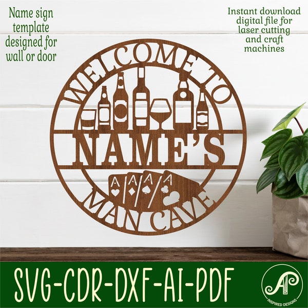 Man cave personalized sign SVG, father theme wall hanger, Laser cut template, instant download Vector file Ai, Cdr, Dxf