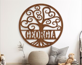 Spiral Tree Name Sign: Laser Cut Wall Hanger SVG (Digital Download)