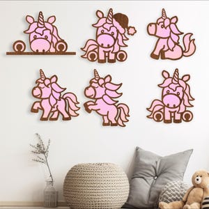 Unicorn laser cut file shapes. 6 two layer vector files SVG, ai, cdr, dxf and Pdf instant download layered shape cut outs
