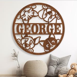 Placa de nome de cães e gatos, SVG, porta com tema animal ou cabide de parede, modelo de corte a laser, download instantâneo Arquivo vetorial Ai, Cdr, Dxf