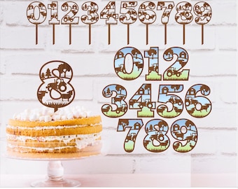 Farm numbers set for wall and cake toppers. SVG file vector file ai, cdr, dxf and pdf instant. animal numbers, farm animal party