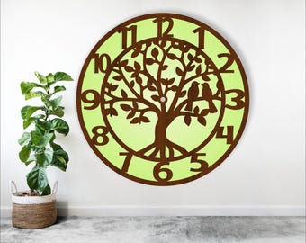 Tree with birds  wall clock laser cut SVG (digital download)