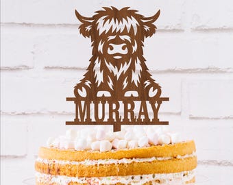 Highland Cow Cake Topper SVG - Personalized Name Laser Cut Party Topper (Digital Download)