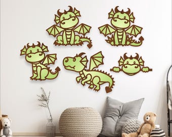 Cute dragon laser cut file shapes. 5 two layer vector files SVG, ai, cdr, dxf and Pdf instant download layered shape cut outs