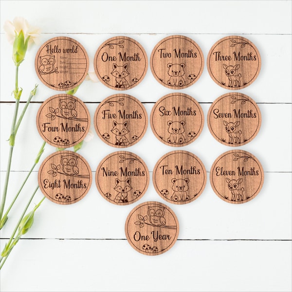Woodland animals Milestone Discs SVG: Nursery Theme Laser Cut forest animals (Digital Download)