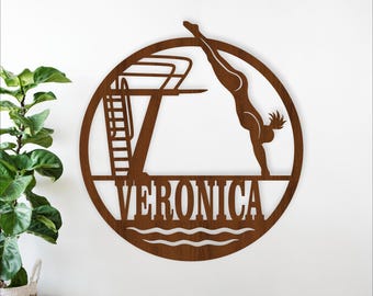 Female High Diver Name Sign -Diving Wall Art Laser Cut File (Digital Download)