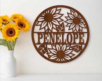 Sunflower Name Sign: Laser Cut Door Hanger Template (Digital Download)