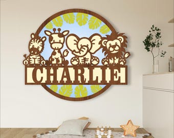 Safari Animal Name Sign: Laser Cut Template SVG (Digital Download)