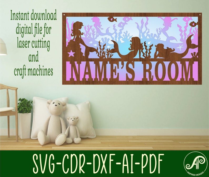 Mermaid Name Sign SVG: Underwater Nursery Decor, Laser Cut File ...