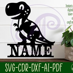 T-Rex Dino namnskylt - Dinosaur personlig laserskuren SVG-mall (digital nedladdning) bild 3