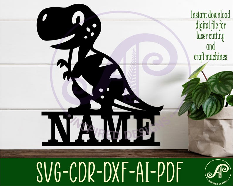 T-Rex Dino namnskylt - Dinosaur personlig laserskuren SVG-mall (digital nedladdning) bild 3