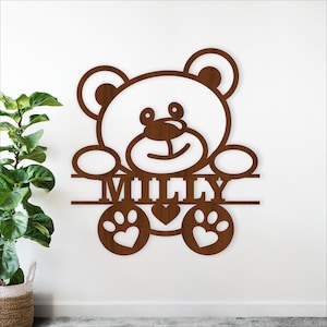 Teddy Bär Name Zeichen SVG - Laser geschnitten personalisierte Tier Kinderzimmer Dekor (digitaler Download)