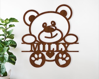Teddy Bear Name Sign SVG -  Laser Cut Personalized Animal Nursery Decor (Digital Download)