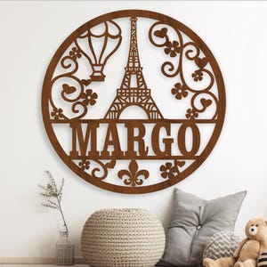 Placa com nome de Paris, SVG, porta com tema de viagem ou cabide de parede, modelo cortado a laser, download instantâneo Arquivo vetorial Ai, Cdr, Dxf