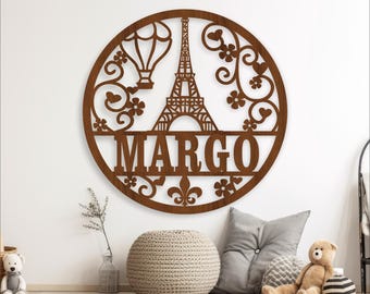Paris Name Sign: Laser Cut Eiffel Tower Wall Decor (Digital Download)