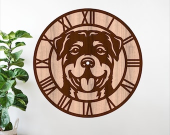 Rottweiler Dog Wall Clock SVG Laser Cut File Pet Breed Clock Template (Digital Download)