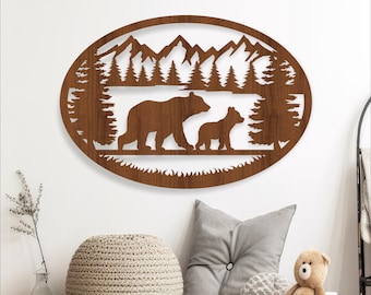 Bear theme Wall Art: Laser Cut Forest Animal Bears Sign (Digital Download)