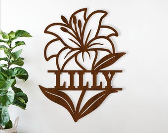 Lily Flower Name Sign SVG, Floral Personalized Laser Cut Template (Digital Download)