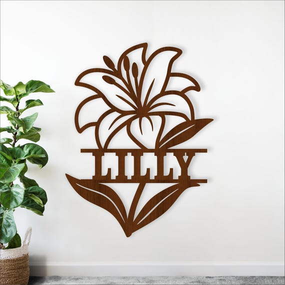 Lily Flower Name Sign SVG, Floral Personalized Laser Cut Template