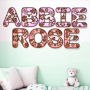 Tropische alfabetset. 2 lagen x 47 letters SVG-bestand vectorbestand ai, cdr, dxf en pdf instant download digitaal ontwerp lasergesneden
