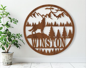 Wolf Name Sign SVG: Laser Cut Outdoor Animal Wall Art (Digital Download)