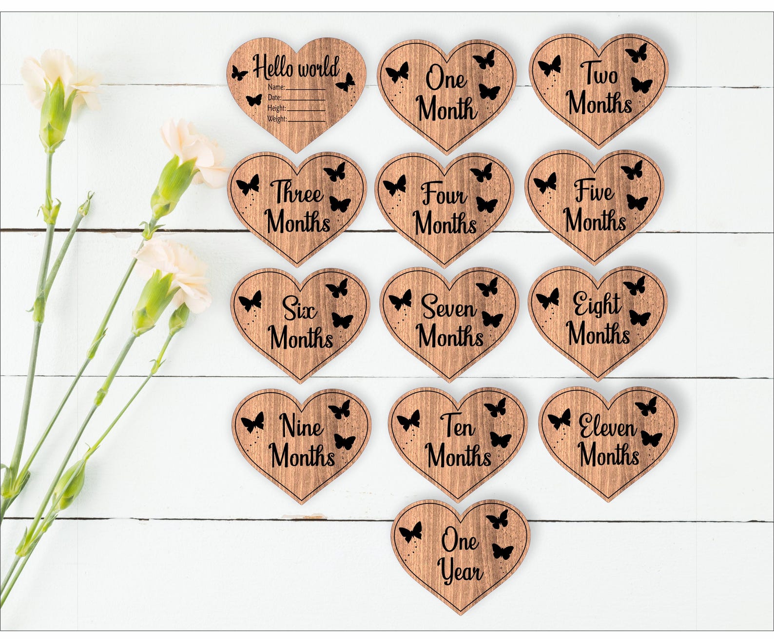 Baby Monthly Milestone Heart Discs SVG: Nursery Laser Cut Template ...