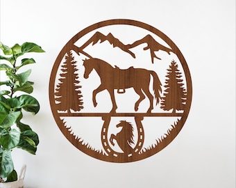 Horse Wall Art SVG: Laser Cut Equestrian Decor - Horse Rider theme sign (Digital Download)