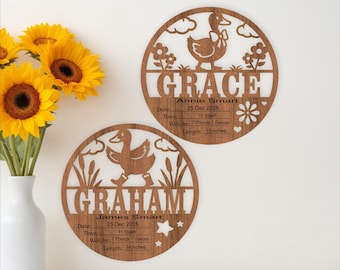 Geese themed Baby stats name sign Birth plaque- Laser cut Goose art (digital download)