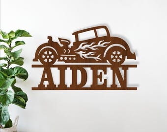 Hot Rod Name Sign SVG - Car Lovers Personalized Laser Cut Wall Art (Digital Download)