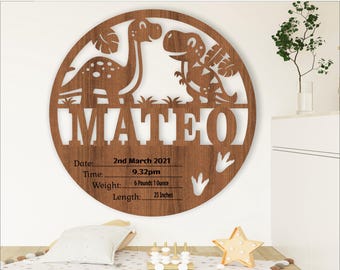 Dinosaur Baby Stats Sign Template: Laser Cut Birth Plaque (Digital Download)