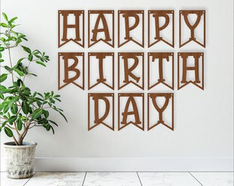 Happy Birthday Bunting Banner SVG Laser Cut Template (Digital Download)