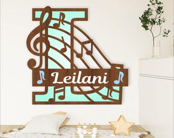 Music Monogram SVG: Laser Cut Name Sign, Wall Decor (Digital Download)