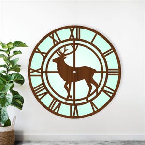 Hunting Clock Laser Cut - Red Deer Stag Wall Clock Template (Digital Download)