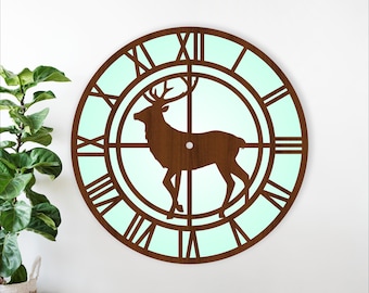 Hunting Clock Laser Cut - Red Deer Stag Wall Clock Template (Digital Download)