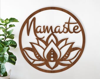 Lotus Flower Welcome and Namaste Wall Sign Bundle | Yoga Studio Decor | Laser Cut SVG