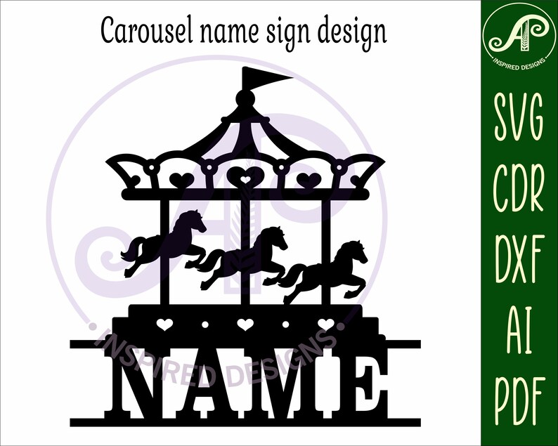 Carousel Name Sign Laser Cut SVG Personalized Wall Art (digital ...
