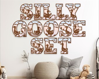 Silly Goose alphabet letters laser cut files SVG - digital download 52 letter options Geese themed name sign