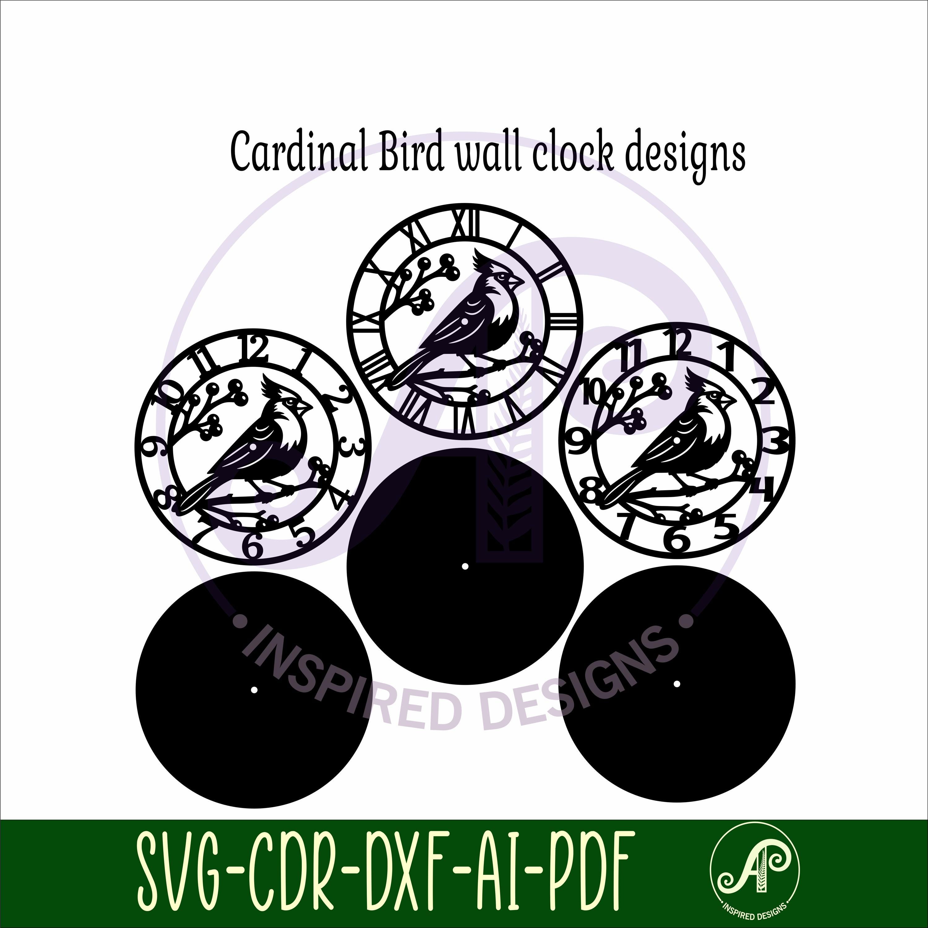 Cardinal Bird Wall Clock Designs for Laser Cutting. Bird Lovers Clocks ...
