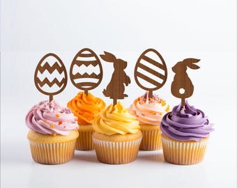 Easter Cupcake Toppers: 7 Designs Laser Cut Template (Digital Download)